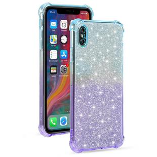 For iPhone X / XS Gradient Glitter Powder Shockproof TPU Protective Case(Blue Purple)