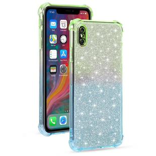 For iPhone XR Gradient Glitter Powder Shockproof TPU Protective Case(Green Blue)