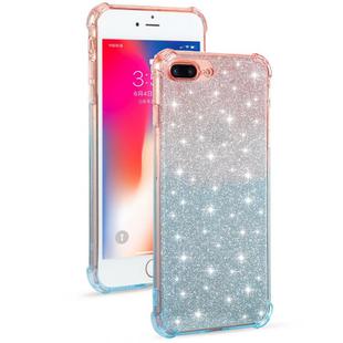 For iPhone 8 / 7 Gradient Glitter Powder Shockproof TPU Protective Case(Orange Blue)