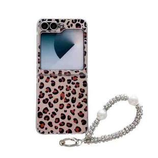 For Samsung Galaxy Z Flip6 5G Feather Leopard Pattern Integrated Phone Case with Bracelet(Brown)