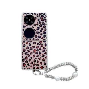 For Huawei P50 Pocket Feather Leopard Pattern Integrated Phone Case with Bracelet(Brown)