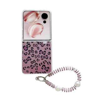 For Honor Magic V Flip Feather Leopard Pattern Integrated Phone Case with Bracelet(Purple)