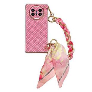 For Huawei Mate X3 / X5 Sparkling Diamond Rhombus PC Phone Case with Silk Scarf Bracelet(Pink)