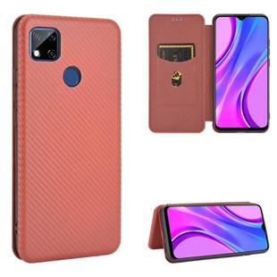 For Xiaomi Redmi 9C Carbon Fiber Texture Horizontal Flip TPU + PC + PU Leather Case with Card Slot(Brown)