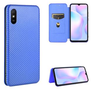 For Xiaomi Redmi 9A Carbon Fiber Texture Horizontal Flip TPU + PC + PU Leather Case with Card Slot(Blue)