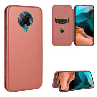 For Xiaomi Redmi K30 Pro Carbon Fiber Texture Horizontal Flip TPU + PC + PU Leather Case with Card Slot(Brown)