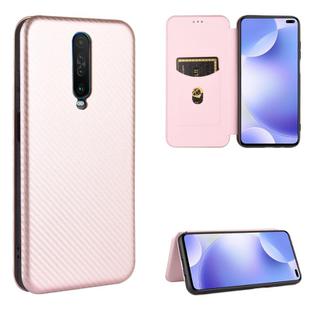 For Xiaomi Redmi K30 Carbon Fiber Texture Horizontal Flip TPU + PC + PU Leather Case with Card Slot(Pink)