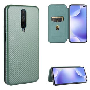 For Xiaomi Redmi K30 Carbon Fiber Texture Horizontal Flip TPU + PC + PU Leather Case with Card Slot(Green)