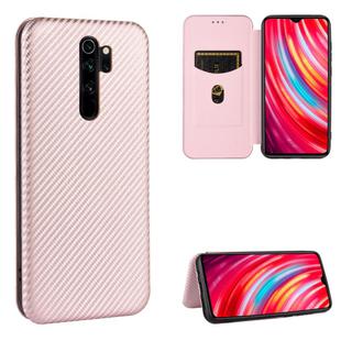 For Xiaomi Redmi Note 8 Pro Carbon Fiber Texture Horizontal Flip TPU + PC + PU Leather Case with Card Slot(Pink)