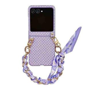 For Motorola Razr 50 Ultra Sparkling Diamond Rhombus PC Phone Case with Silk Scarf Bracelet(Purple)