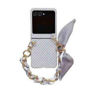 For Motorola Razr 50 Sparkling Diamond Rhombus PC Phone Case with Silk Scarf Bracelet(Silver)