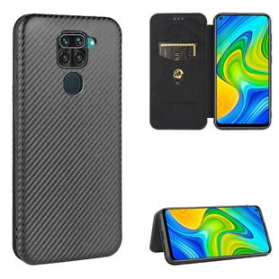 For Xiaomi Redmi Note 9 Carbon Fiber Texture Horizontal Flip TPU + PC + PU Leather Case with Card Slot(Black)