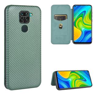 For Xiaomi Redmi Note 9 Carbon Fiber Texture Horizontal Flip TPU + PC + PU Leather Case with Card Slot(Green)
