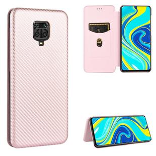 For Xiaomi Redmi Note 9S Carbon Fiber Texture Horizontal Flip TPU + PC + PU Leather Case with Card Slot(Pink)