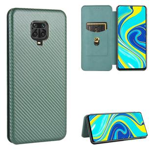 For Xiaomi Redmi Note 9S Carbon Fiber Texture Horizontal Flip TPU + PC + PU Leather Case with Card Slot(Green)