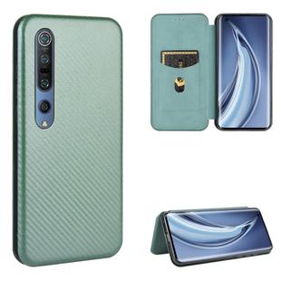 For Xiaomi Mi 10 5G Carbon Fiber Texture Horizontal Flip TPU + PC + PU Leather Case with Card Slot(Green)