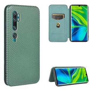 For Xiaomi Mi CC9 Pro Carbon Fiber Texture Horizontal Flip TPU + PC + PU Leather Case with Card Slot(Green)