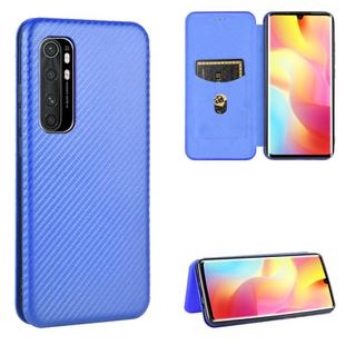 For Xiaomi Mi Note 10 Lite Carbon Fiber Texture Horizontal Flip TPU + PC + PU Leather Case with Card Slot(Blue)