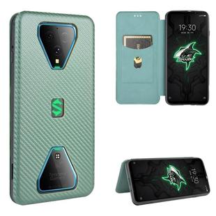 For Xiaomi Black Shark 3 Carbon Fiber Texture Horizontal Flip TPU + PC + PU Leather Case with Card Slot(Green)