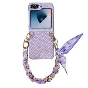 For Samsung Galaxy Z Flip6 5G Sparkling Diamond Rhombus PC Phone Case with Silk Scarf Bracelet(Purple)