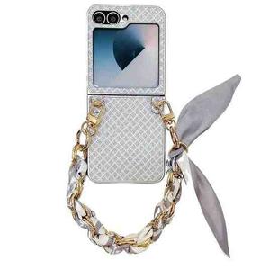 For Samsung Galaxy Z Flip6 5G Sparkling Diamond Rhombus PC Phone Case with Silk Scarf Bracelet(Silver)