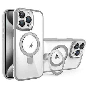 For iPhone 15 Pro Full Coverage Lens Film MagSafe Holder Transparent Phone Case(Grey+White)