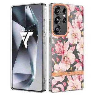 For Samsung Galaxy S25 Ultra 5G Flowers and Plants Series IMD TPU Phone Case(Pink Gardenia)
