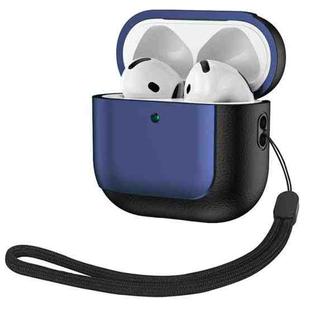 For AirPods 4 Electroplating Leather Texture Wireless Earbuds Box Protective Case(Navy Blue)