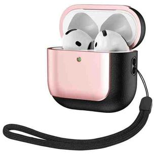 For AirPods 4 Electroplating Leather Texture Wireless Earbuds Box Protective Case(Rose Gold)