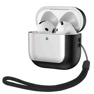 For AirPods 4 ANC Electroplating Leather Texture Wireless Earbuds Box Protective Case(Silver)