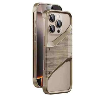 For iPhone 16 Pro Max Aluminum Alloy Solid Wood Frameless Hollow Metal Phone Case(Gold)