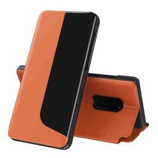 For Huawei Mate 20 Side Display Shockproof Horizontal Flip Leather Case with Holder & Call Answering Function & Sleep / Wake-up(Orange)