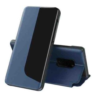 For Huawei Mate 20 Side Display Shockproof Horizontal Flip Leather Case with Holder & Call Answering Function & Sleep / Wake-up(Dark Blue)