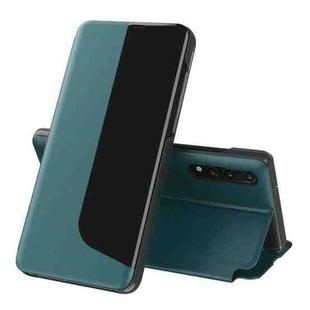 For Huawei P20 Side Display Shockproof Horizontal Flip Leather Case with Holder & Call Answering Function & Sleep / Wake-up(Geen)
