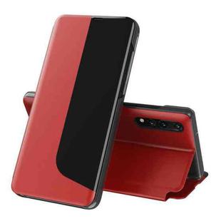 For Huawei P20 Side Display Shockproof Horizontal Flip Leather Case with Holder & Call Answering Function & Sleep / Wake-up(Red)