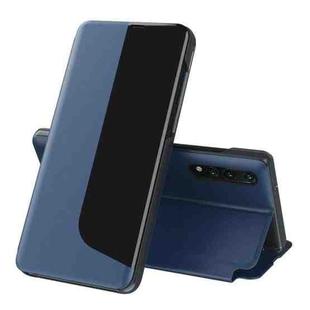 For Huawei P20 Side Display Shockproof Horizontal Flip Leather Case with Holder & Call Answering Function & Sleep / Wake-up(Dark Blue)