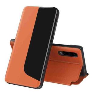 For Huawei P30 Side Display Shockproof Horizontal Flip Leather Case with Holder & Call Answering Function & Sleep / Wake-up(Orange)