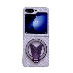 For Samsung Galaxy Z Flip5 5G Sparkling Diamond Rhombus PC Phone Case with Holder(Purple)