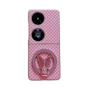 For Huawei P50 Pocket Sparkling Diamond Rhombus PC Phone Case with Holder(Pink)