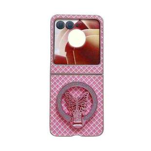 For Motorola Razr 50 Ultra Sparkling Diamond Rhombus PC Phone Case with Holder(Pink)