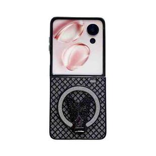 For Honor Magic V Flip Sparkling Diamond Rhombus PC Phone Case with Holder(Black)