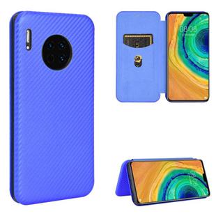For Huawei Mate 30 Carbon Fiber Texture Horizontal Flip TPU + PC + PU Leather Case with Card Slot(Blue)