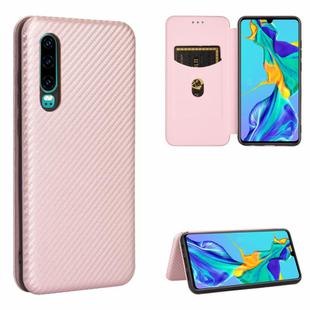 For Huawei P30 Carbon Fiber Texture Horizontal Flip TPU + PC + PU Leather Case with Card Slot(Pink)