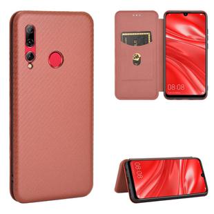For Huawei Honor 10i / 20i Carbon Fiber Texture Horizontal Flip TPU + PC + PU Leather Case with Card Slot(Brown)