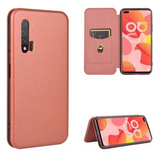 For Huawei nova 6 4G Carbon Fiber Texture Horizontal Flip TPU + PC + PU Leather Case with Card Slot(Brown)