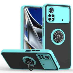 For Xiaomi Poco X4 Pro 5G Q Shadow 1 Series TPU + PC Phone Case with Ring(Sky Blue)