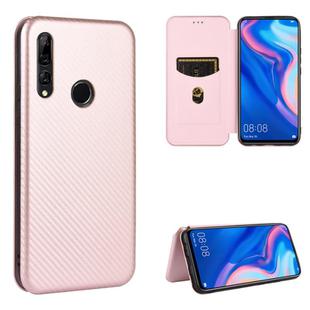 For Huawei P Smart Z / Y9 Prime (2019) Carbon Fiber Texture Horizontal Flip TPU + PC + PU Leather Case with Card Slot(Pink)