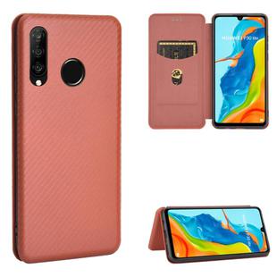 For Huawei P30 Lite / nova 4e Carbon Fiber Texture Horizontal Flip TPU + PC + PU Leather Case with Card Slot(Brown)