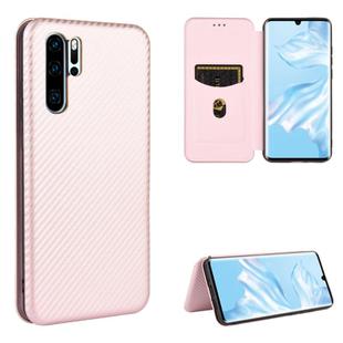 For Huawei P30 Pro Carbon Fiber Texture Horizontal Flip TPU + PC + PU Leather Case with Card Slot(Pink)
