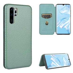 For Huawei P30 Pro Carbon Fiber Texture Horizontal Flip TPU + PC + PU Leather Case with Card Slot(Green)